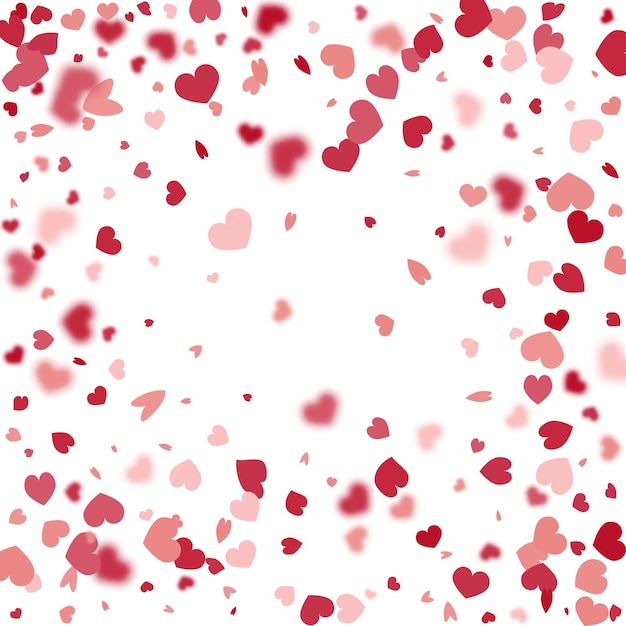 Heart Background. Red Pink St Valentine Day Card with Classical Hearts. Empty Vintage Confetti Template.  Exploding Like Sign. Vector Template for Mother's Day Card. 8 March Banner with Flat Heart.