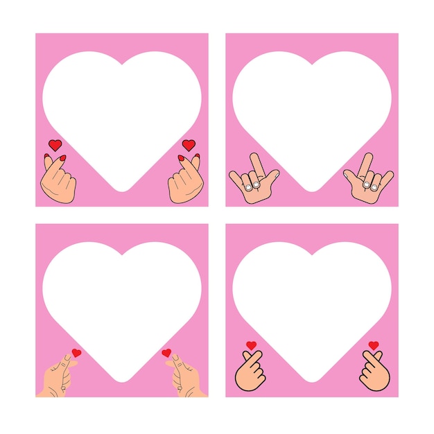 Heart background set border frame design love vector