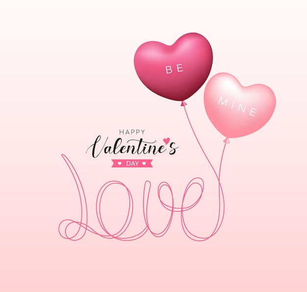 Heart balloons love message happy valentines day concept design, vector illustration
