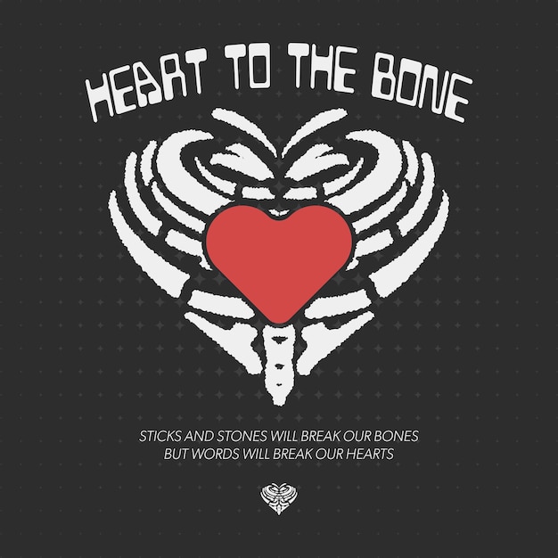 Heart and bone street wear design Retro futuristic design for apparel clothing and poster