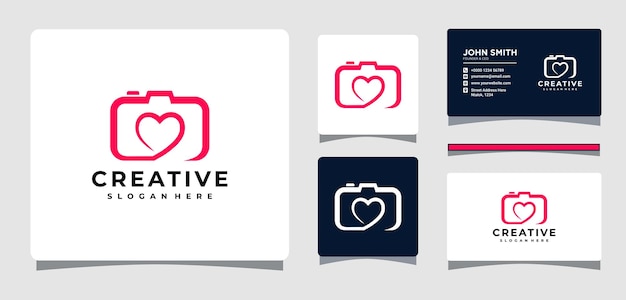 Heart Camera Photography Logo Template With Business Card Design Inspiration