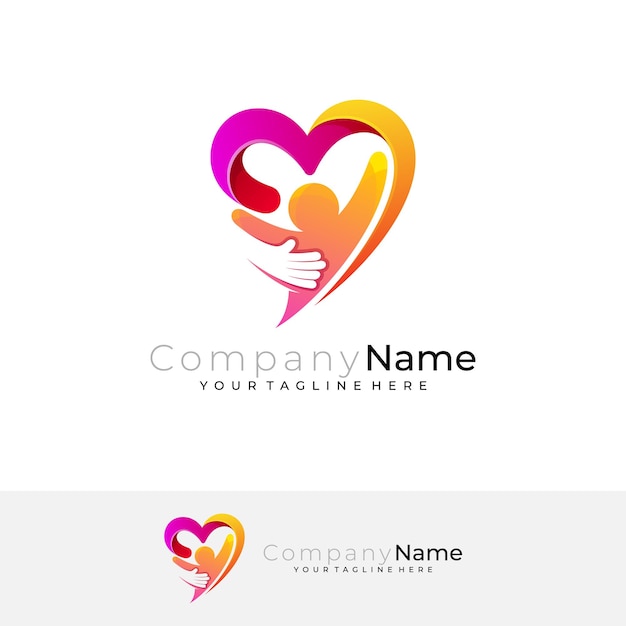 Heart care logo and social design community colorful style