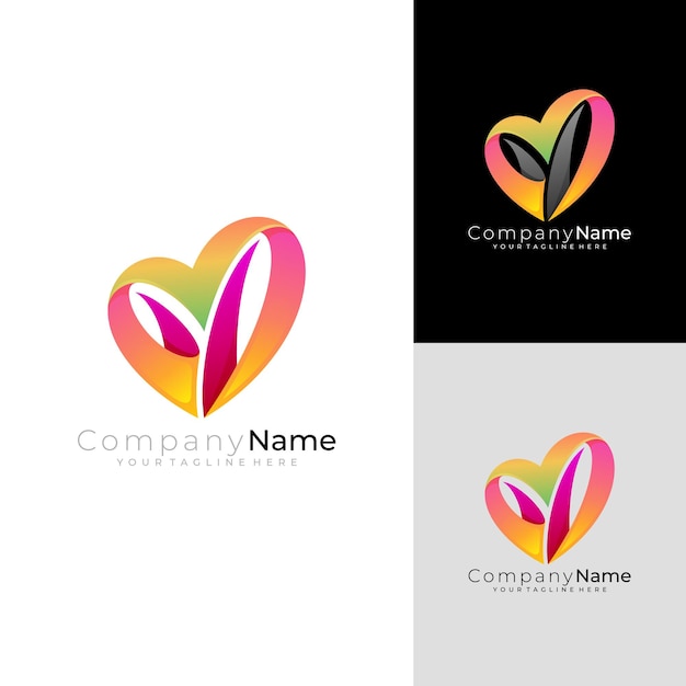 Heart care logo with charity design template community icons