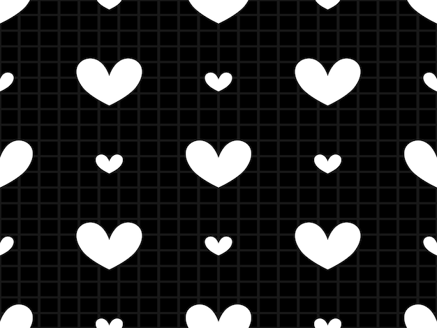 Heart cartoon character seamless pattern on black background