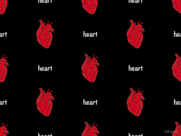 Heart cartoon character seamless pattern on black background