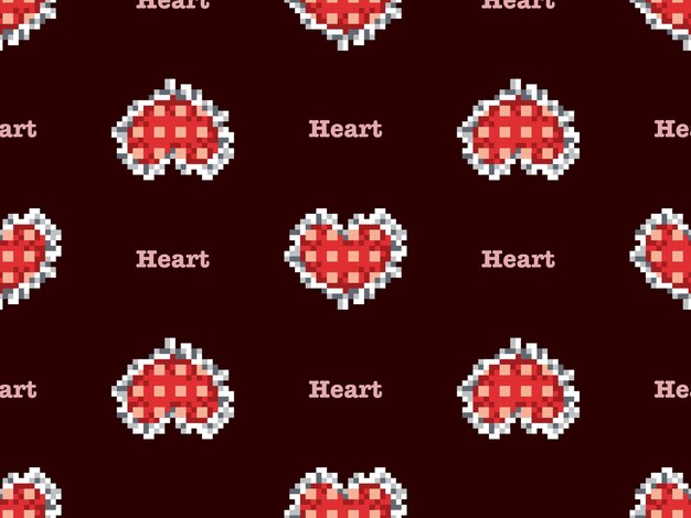 Heart cartoon character seamless pattern on red background Pixel style