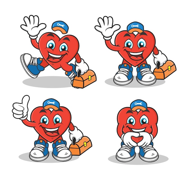 Heart character mascot cartoon service company with hat and toolbox