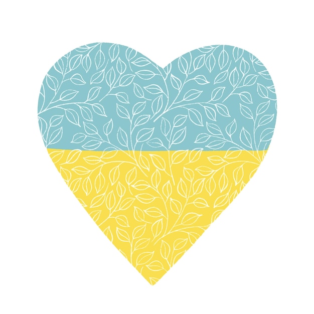 Heart in the color of the flag of Ukraine with a floral print