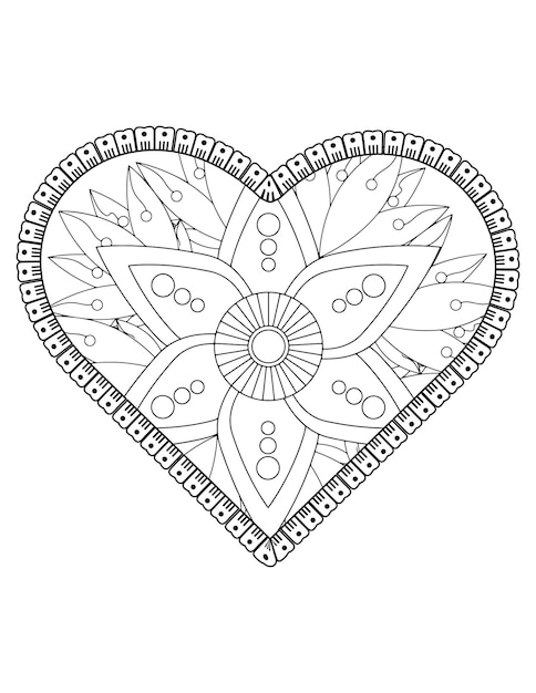 Heart coloring page for adult and kids. love coloring vector. valentine pattern design. love art