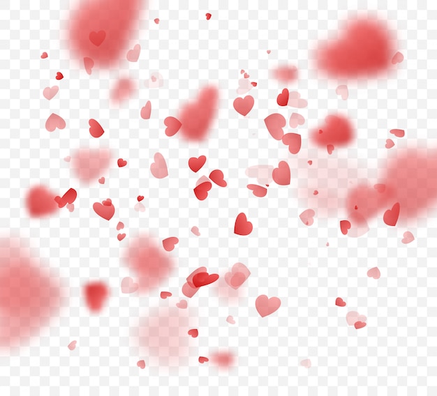 Heart confetti falling on transparent background.