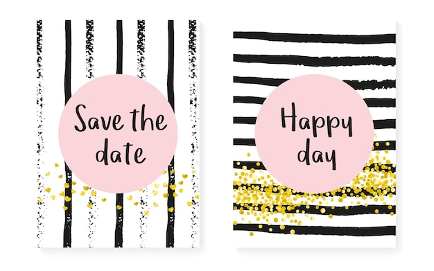 Heart Confetti. Hand Drawn Stardust Set. Black Cover. Golden Scatter Frame. Stripe Trendy Textile. Rose Holiday Wallpaper. Pink Premium Art. Stripe Heart Confetti