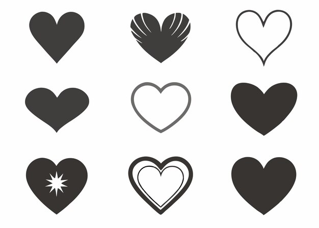 Vector heart doodle silhouette collection