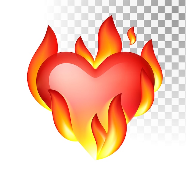 Heart in fire hot emoji red burning heart with fire vector illustration