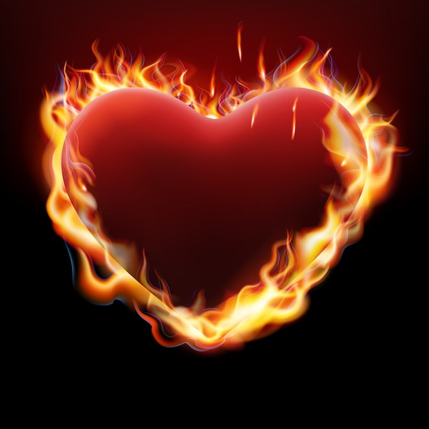 Vector heart in flame.