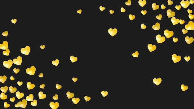 Heart frame background with gold glitter hearts Valentines day Vector confetti Hand drawn texture