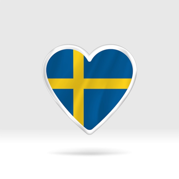 Heart from Sweden flag. Silver button heart and flag template. Easy editing and vector in groups.