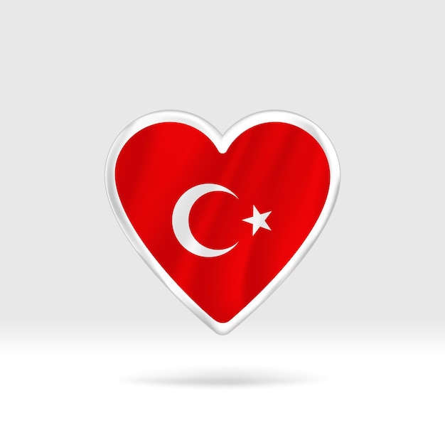 Heart from Turkey flag. Silver button heart and flag template. Easy editing and vector in groups.