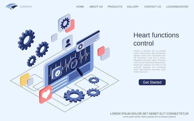 Heart functions control online healthcare flat 3d isometric vector concept illustration