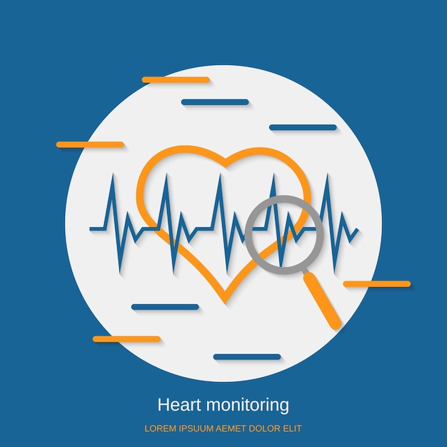 Heart functions monitoring flat design style vector concept illustration