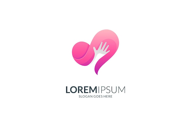 Heart and hand design logo with pink color gradient