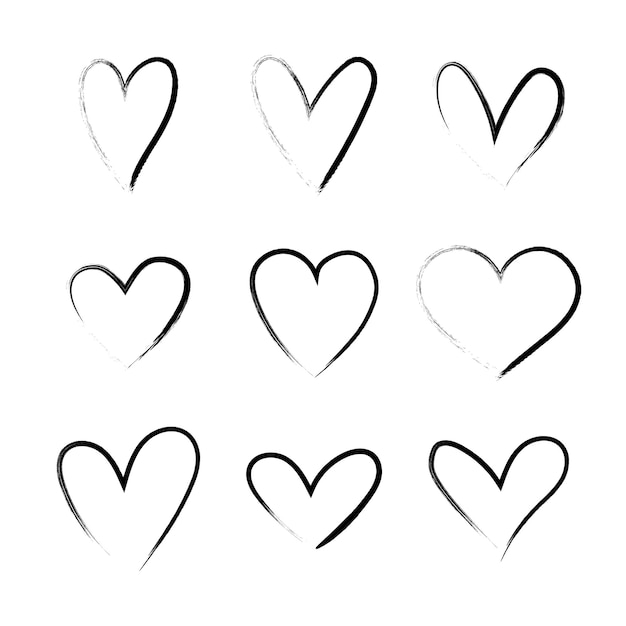 Heart hand drawn grunge icons set isolated on white background. For poster, wallpaper and Valentine's day. Collection of hearts, creative art.