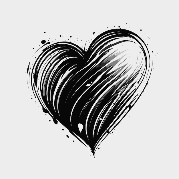 Vector heart hand drawn heart icon sign - brush drawing calligraphy heart black heart symbol cartoon