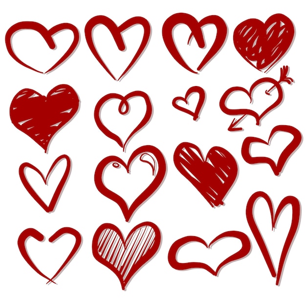 Heart hand drawn icons set isolated on white background for poster wallpaper and valentine's day