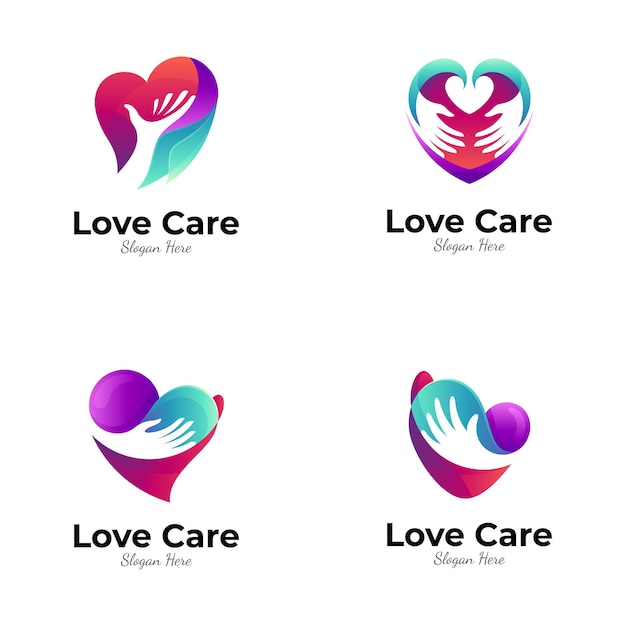 Heart and hand logo template collection