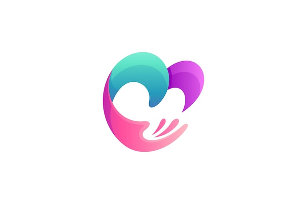 Vector heart logo with hand care