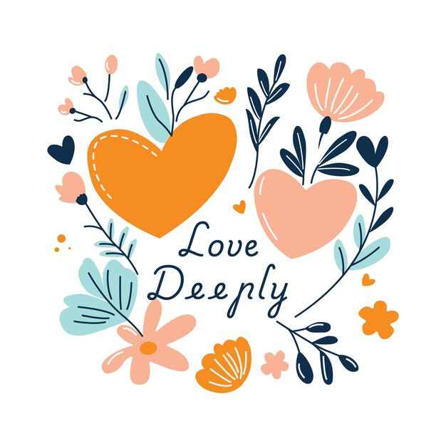 Vector heart love deeply in romantic flower floral decoration