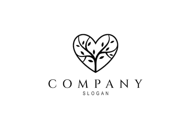 Heart or love logo with tree or plant in simple flat design style