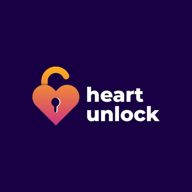 Heart love and unlock pad logo design template creative icon illustration gradient