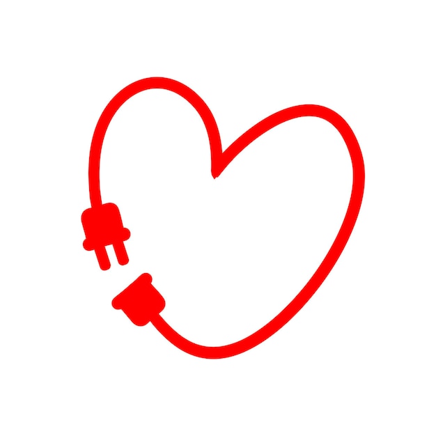 Heart of Love Valentine heart with electric plug line icon