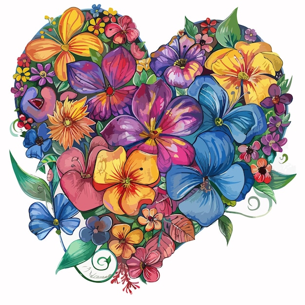 Vector a heart made of flowers and butterflies with a heart in the middle