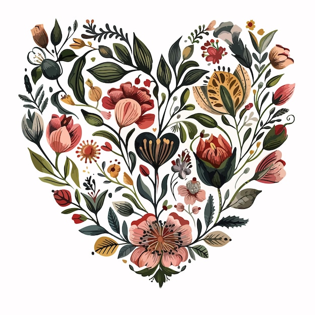 Vector a heart made of flowers and leaves is shown in a drawing