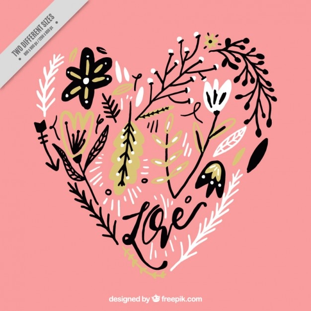 Vector heart made of plants background