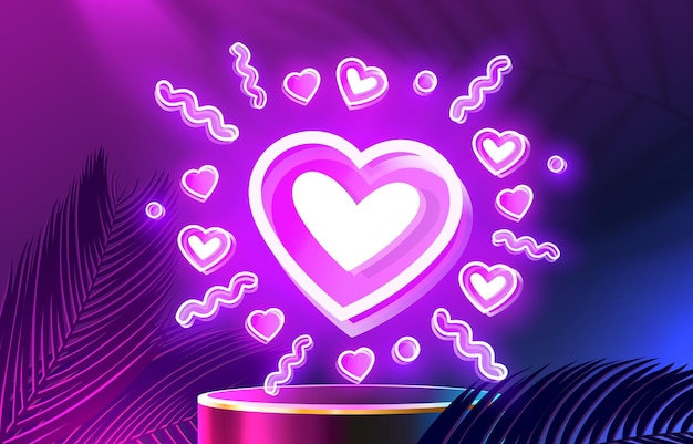 Heart neon sign heart banner light love signboard Vector