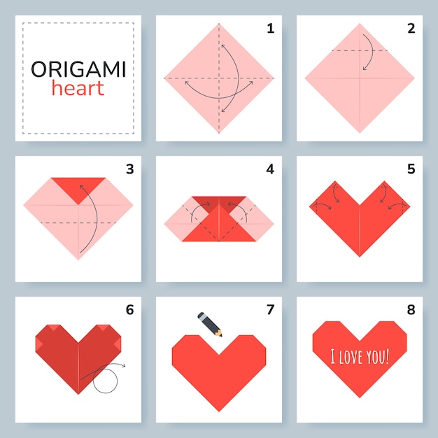 Heart origami scheme tutorial moving model Origami for kids Step by step