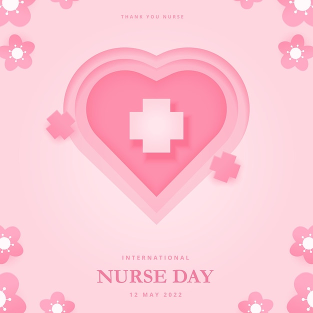 heart papercut international nurse day with flowers social media posts template