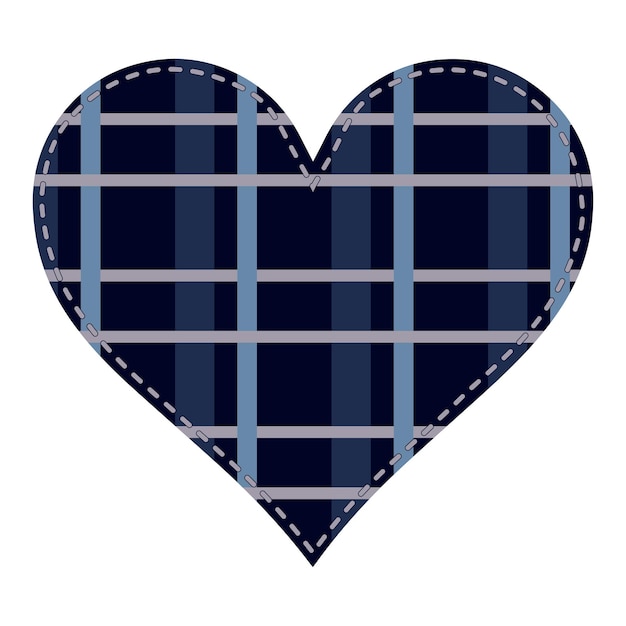 Heart in patchwork in blue gray and pink check on a white background