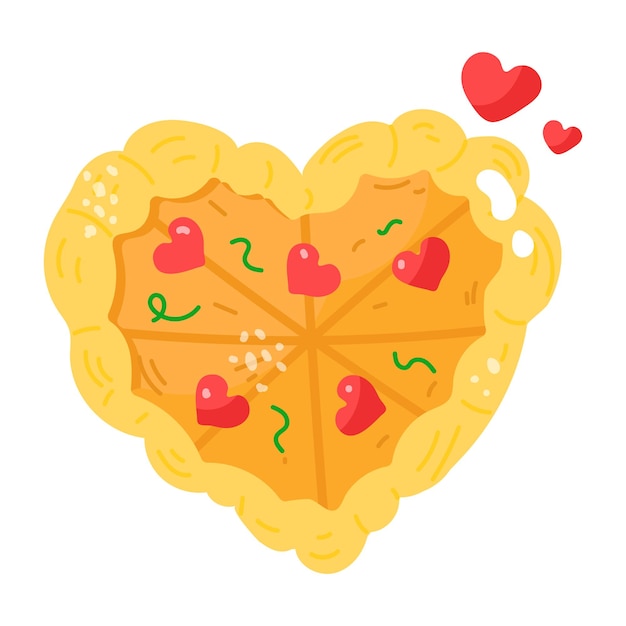 Heart pizza flat sticker icon