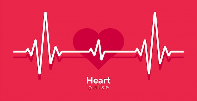 Heart pulse. Heartbeat line, cardiogram. Red and white colors. Beautiful healthcare, medical background. Modern simple design. Icon. sign or logo. Flat style  illustration.