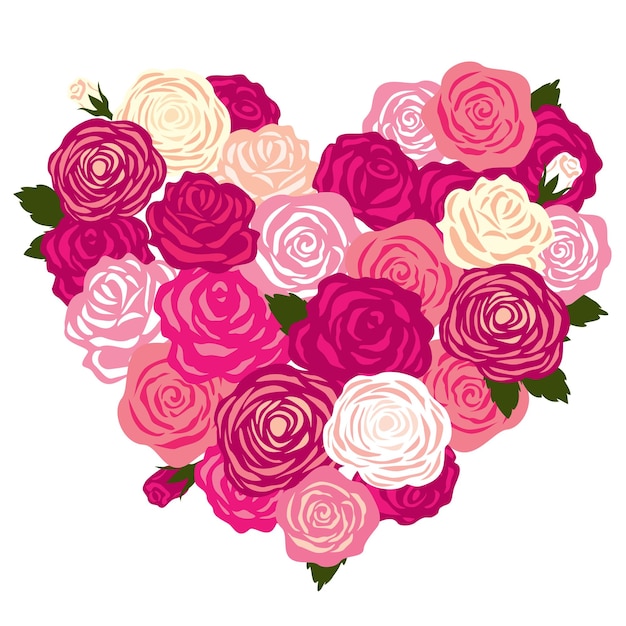 Vector heart rose flowers