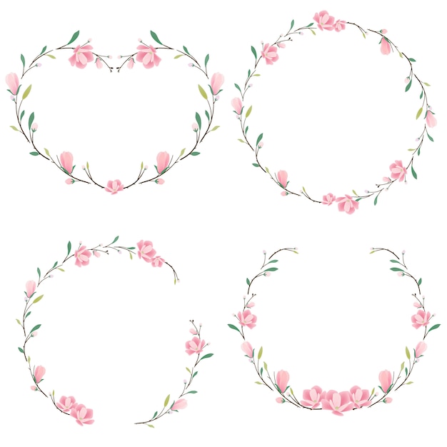 Heart and round pink magnolia wreath collection