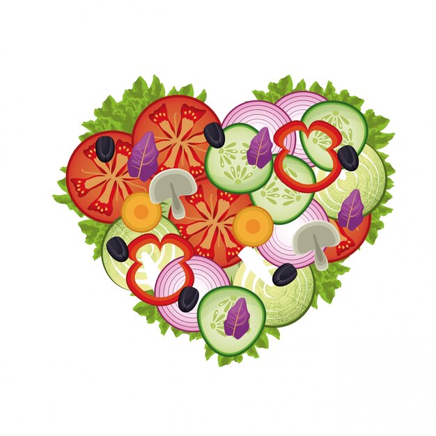 Vector heart salad vegetables health