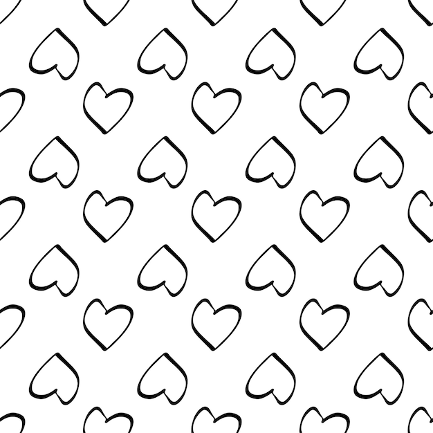 Heart seamless pattern in doodle style. Decor textile, wrapping wallpaper vector print. Romantic background.