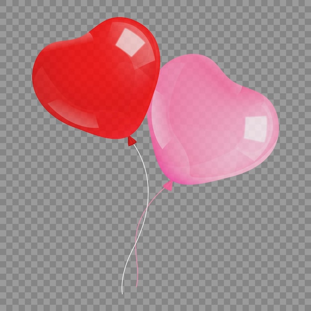 Vector heart shape balloon and red pink color png balloon on a transparent background