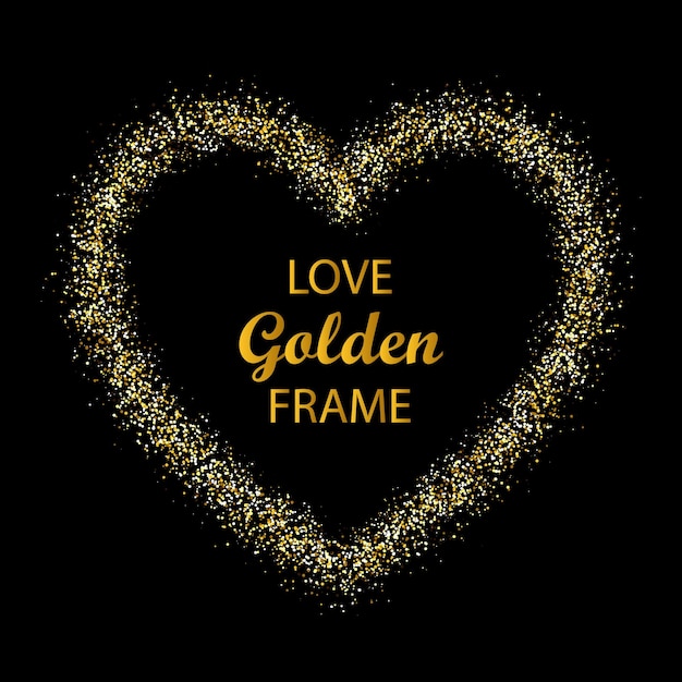 Heart shape gold glitter border frame vector illustration