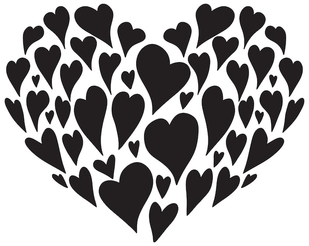 Vector heart shape made of small black hearts