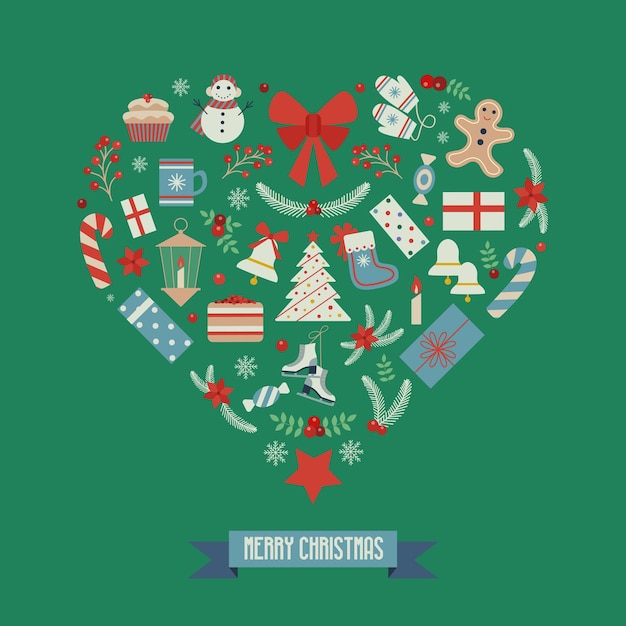 Heart Shape Merry Christmas Card